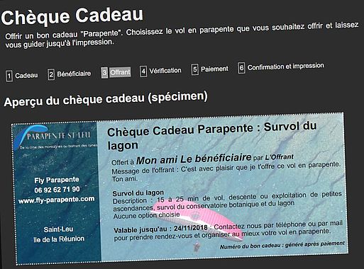 Chèque cadeau La Réunion - Exemple web